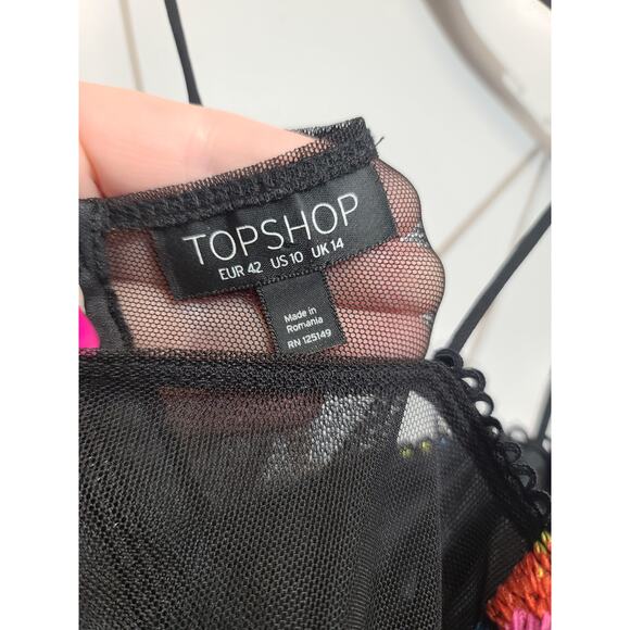 TOPSHOP Mesh Embriodered Off the shoulder Mini Dress Size 10 - Picture 6 of 6